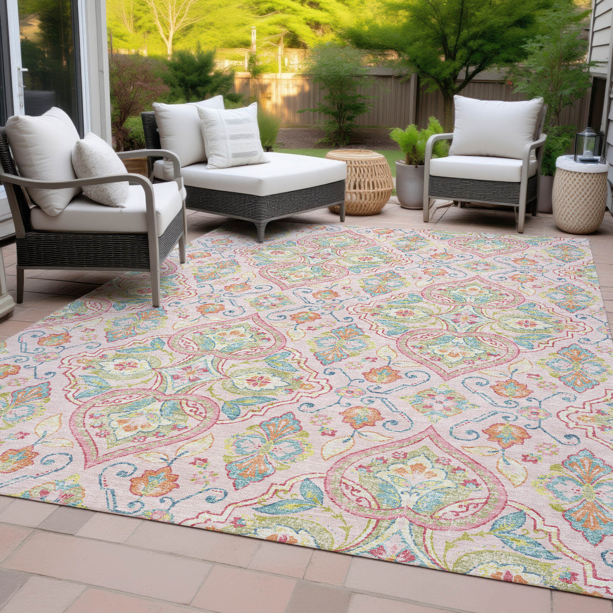 Addison Chantille ACN2207 Bohemian Machine Made Transitional Pink Rug