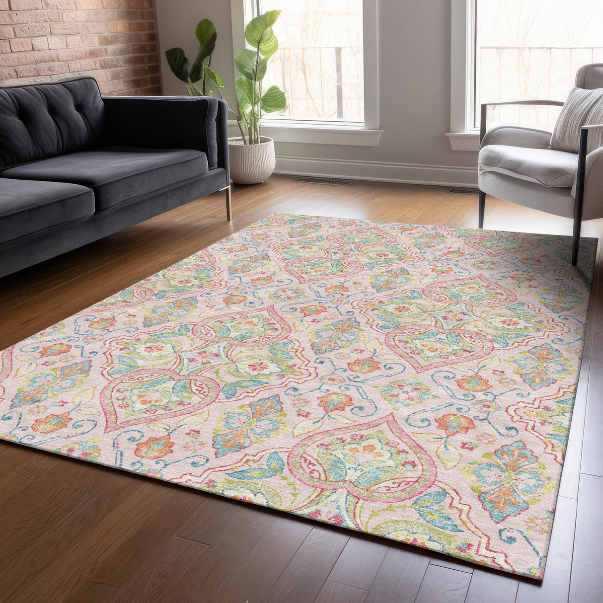 Addison Chantille ACN2207 Bohemian Machine Made Transitional Pink Rug