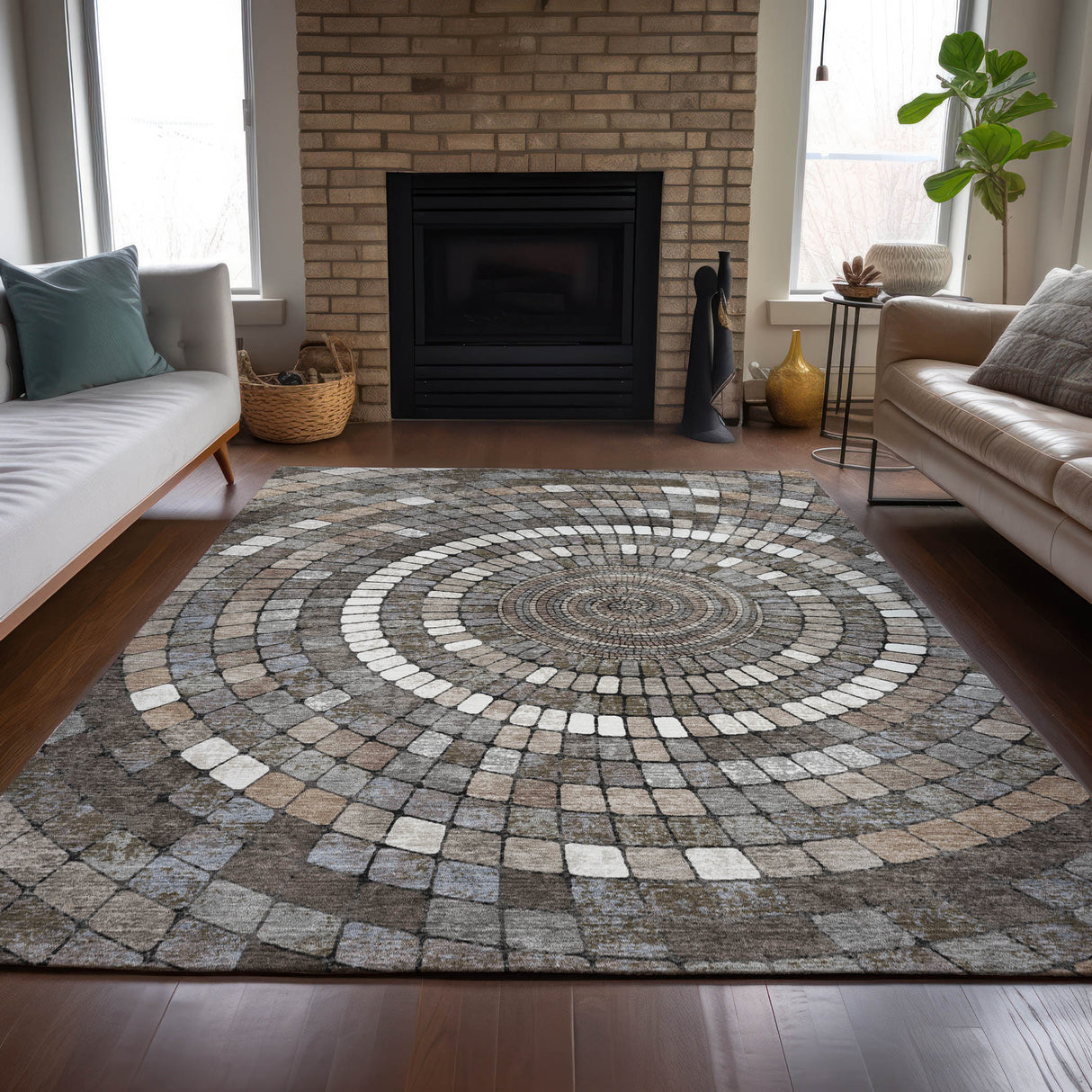 Addison Chantille ACN2216 Geometric Machine Made Transitional Brown Rug