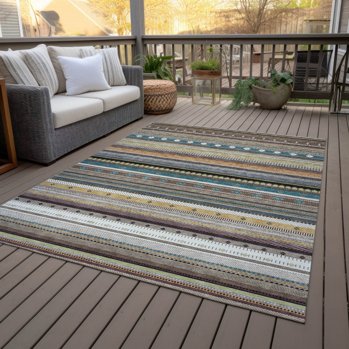 Addison Chantille ACN2218 Stripes Machine Made Transitional Brown Rug