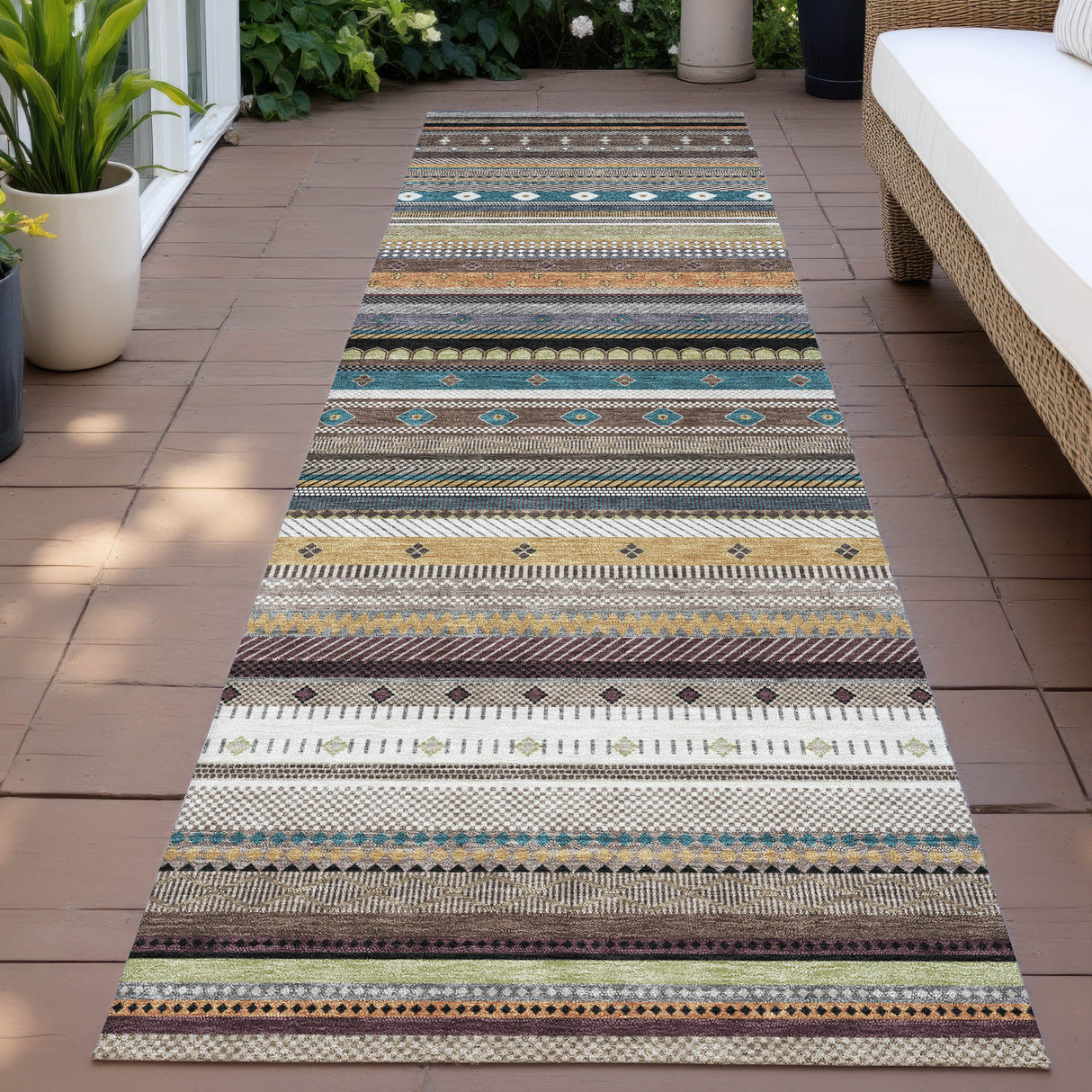 Addison Chantille ACN2218 Stripes Machine Made Transitional Brown Rug