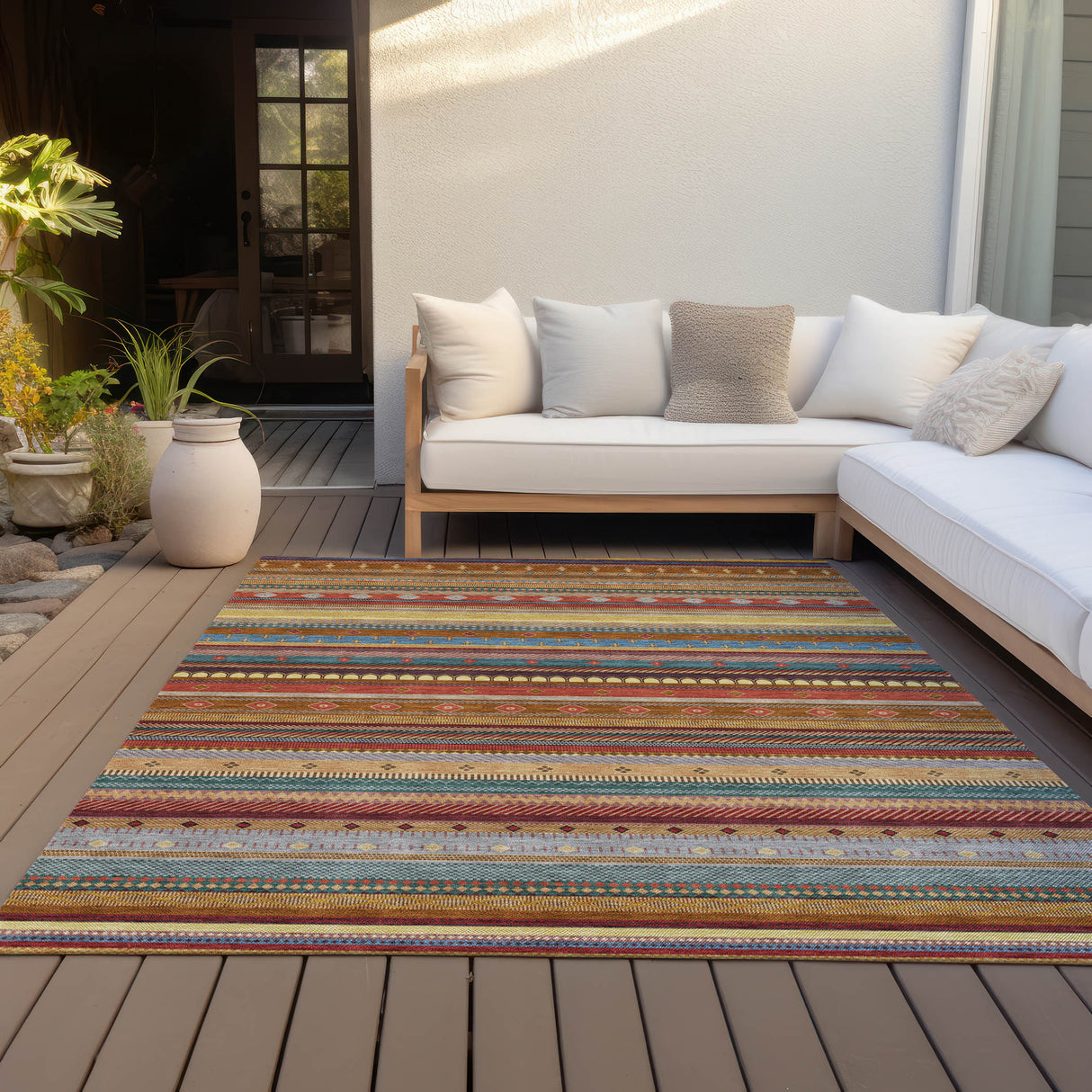 Addison Chantille ACN2218 Stripes Machine Made Transitional Paprika Rug