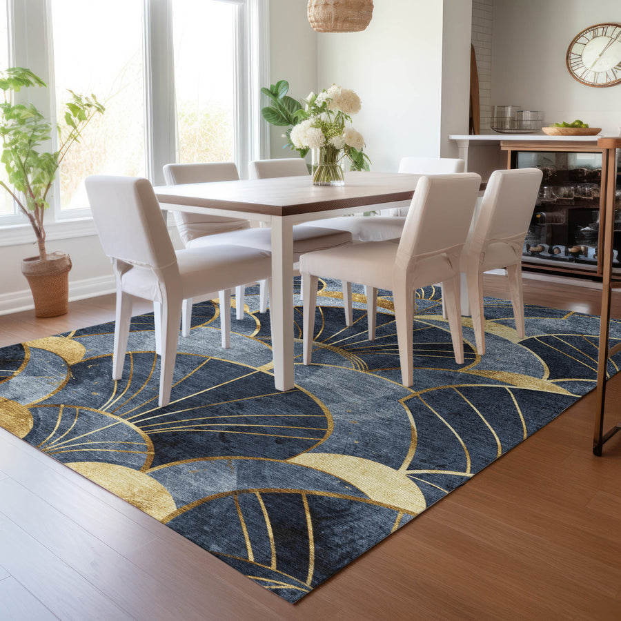 Addison Chantille ACN2221 Floral Machine Made Transitional Navy Rug