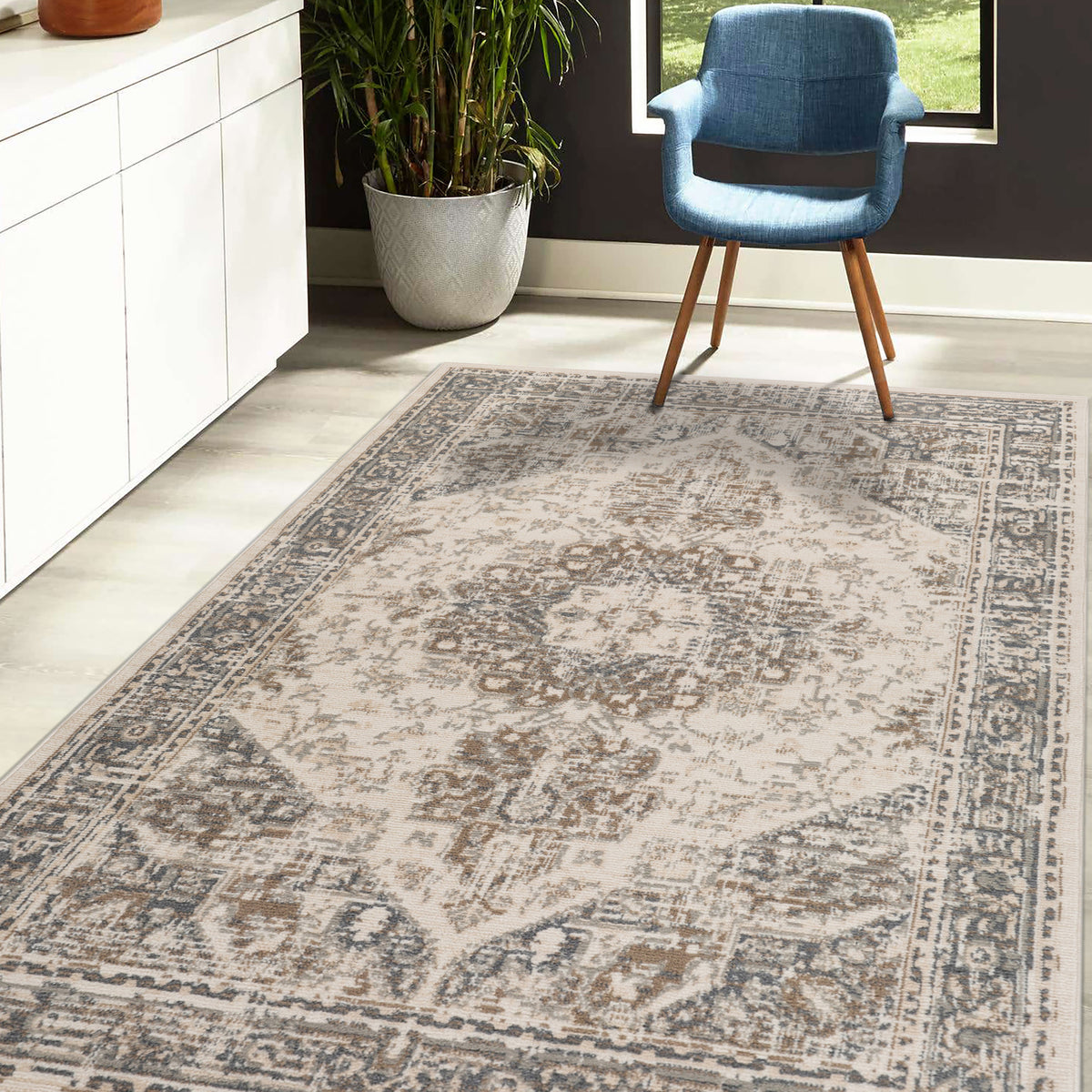 Amer Alpine Traditional Medallion Power-Loom Light Beige Area Rug