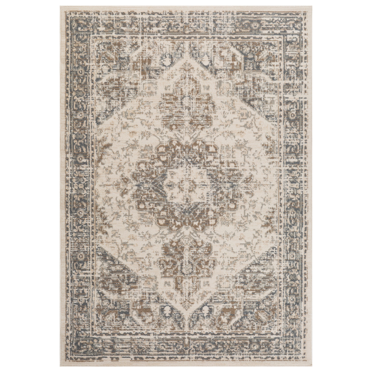 Amer Alpine Traditional Medallion Power-Loom Light Beige Area Rug