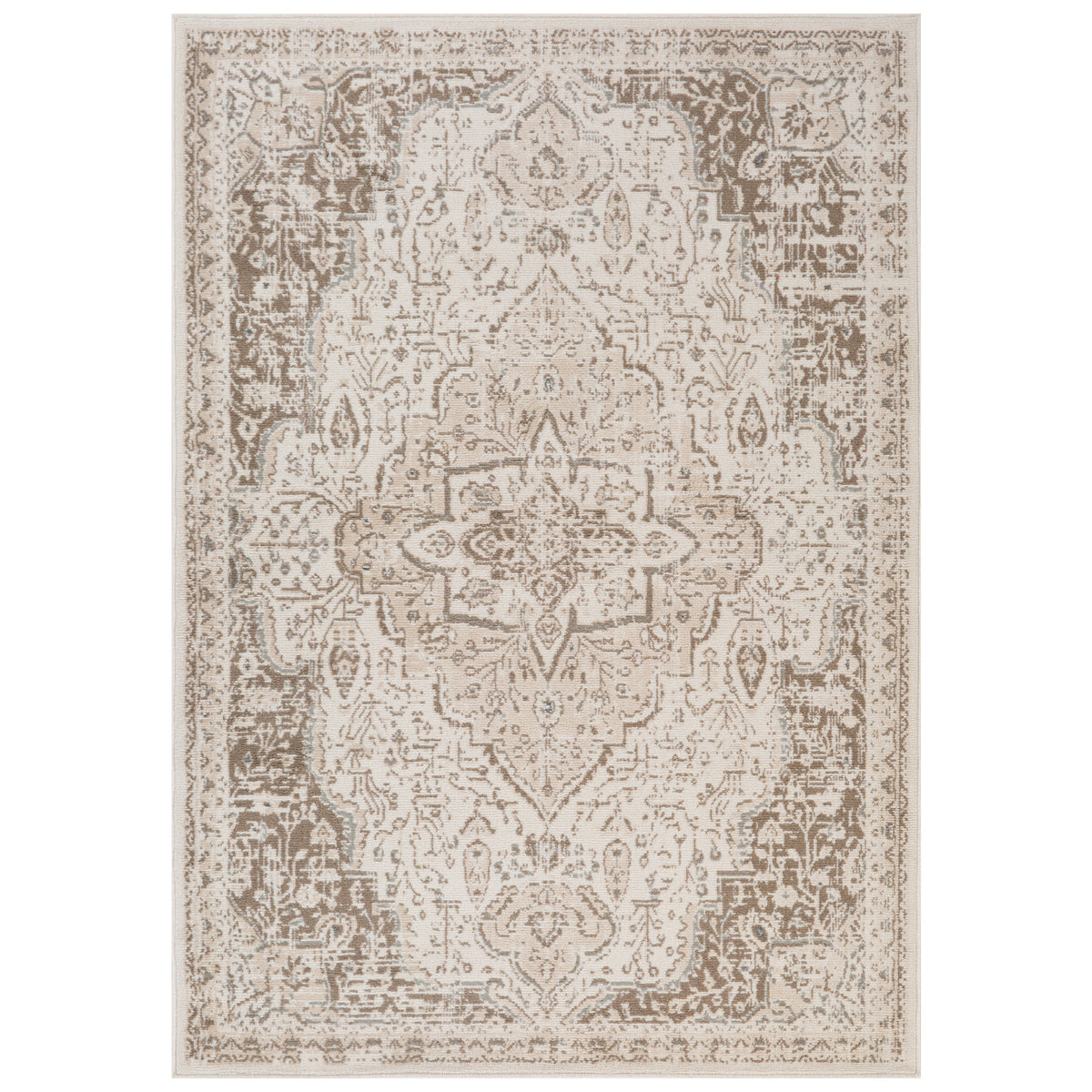 Amer Alpine Traditional Medallion Power-Loom Light Cream Area Rug