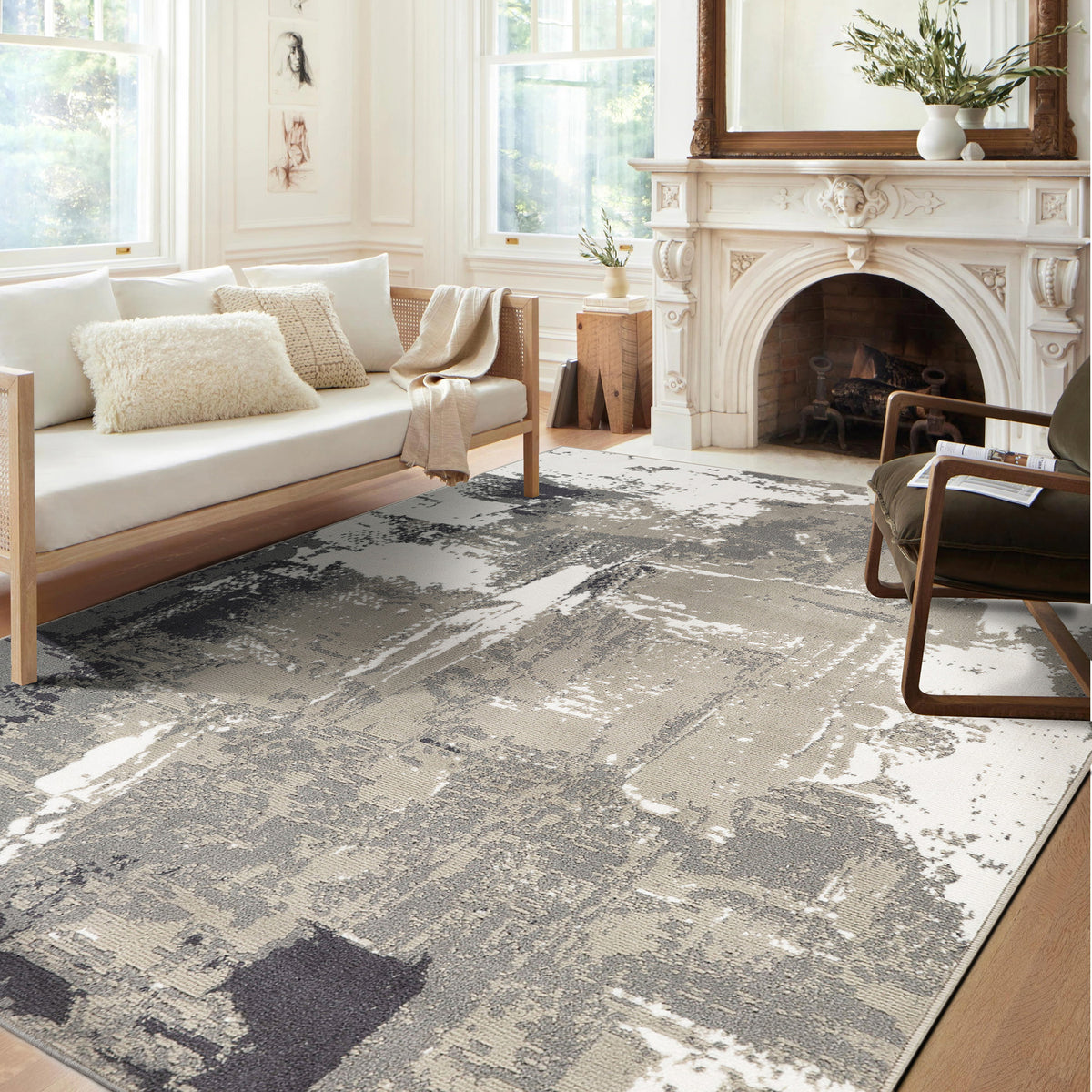 Amer Alpine Contemporary Power-Loom Ivory Area Rug