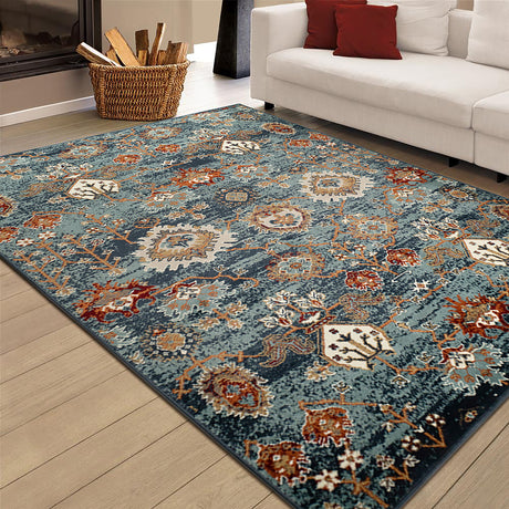 Amer Allure Classic Bordered Power-Loom Teal Blue Area Rug