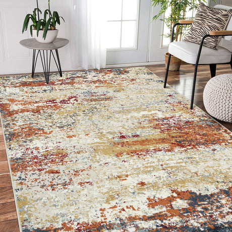 Amer Allure Contemporary Power-Loom Ivory/Orange Area Rug