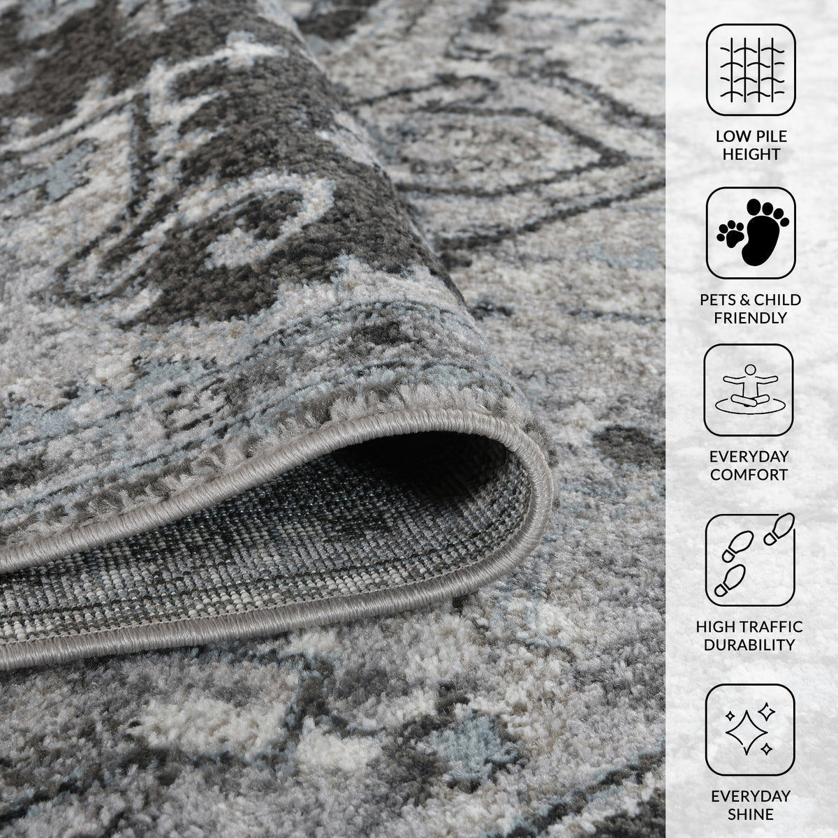 Amer Alexandria ALX-49 Ivory / Gray area rug - infographic view