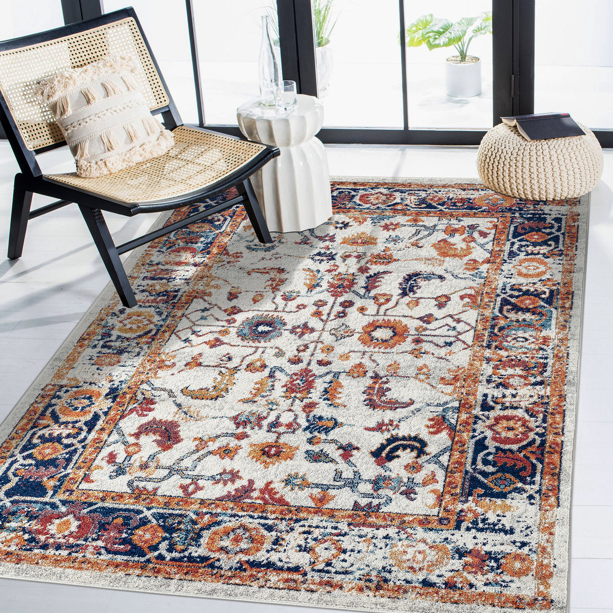 Amer Alexandria Farmhouse Bordered Power-Loom Ivory/Gold Area Rug