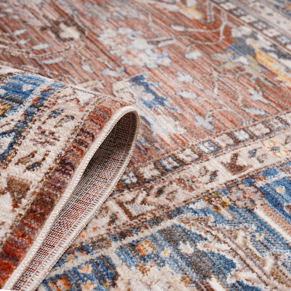 Amer Arcadia ARC-3 Red / Navy area rug - rolled view