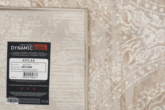Beige transitional area rug with abstract distressed pattern and border edge