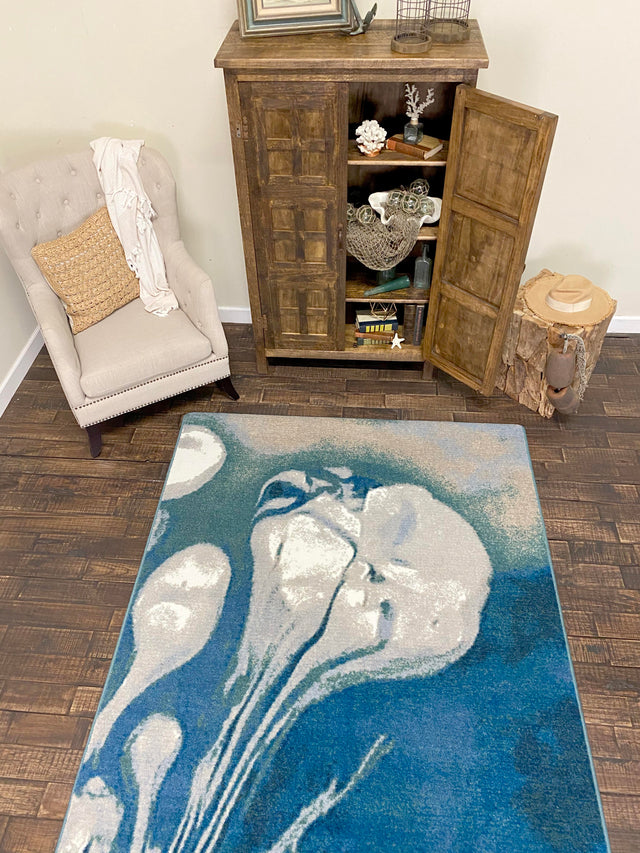 American Dakota Abstract Jellyfish Ocean Blue Rug