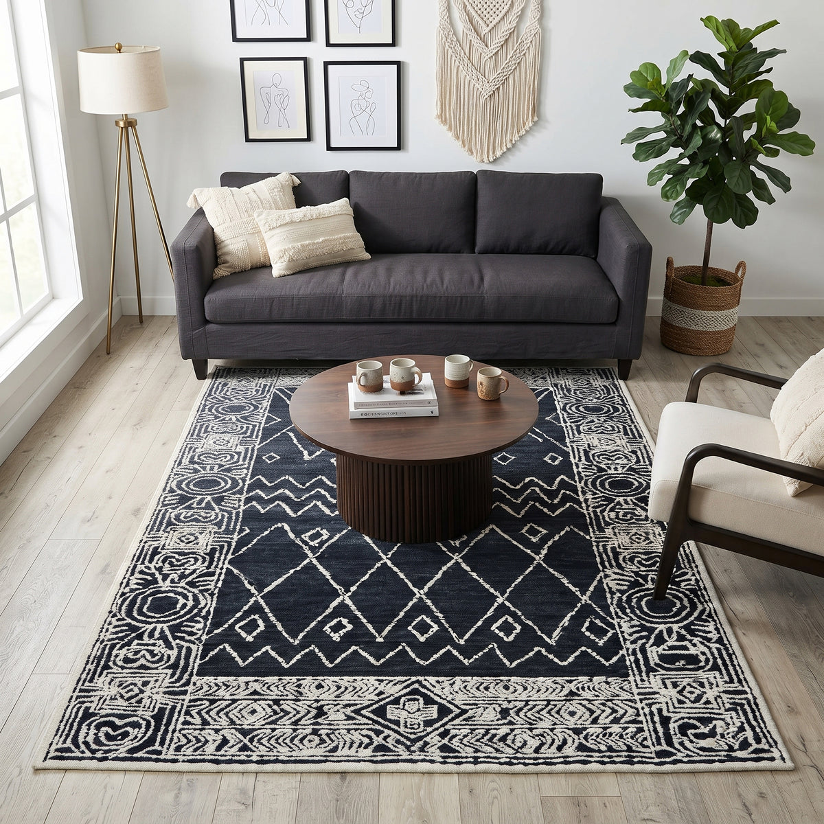 Amer Berlin BER-6 Charcoal / White area rug - lifestyle view