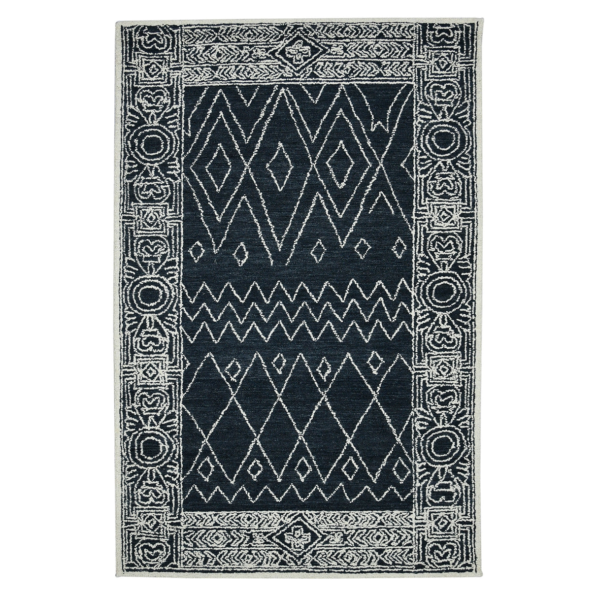 Amer Berlin Farmhouse Geometric Hand-Hooked Charcoal/White Area Rug