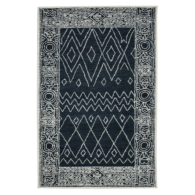 Amer Berlin Farmhouse Geometric Hand-Hooked Charcoal/White Area Rug