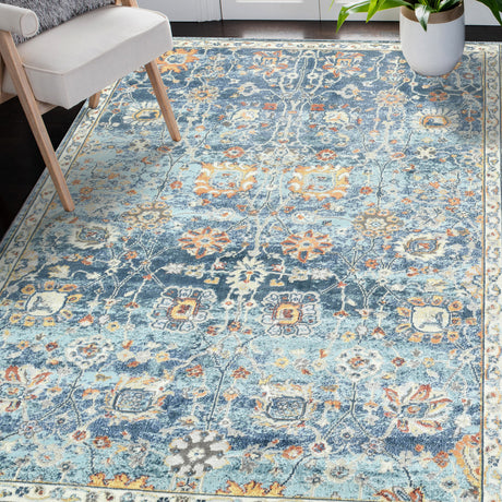 Amer Bohemian Classic Floral Indoor-Outdoor Navy Blue Area Rug