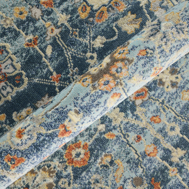 Amer Bohemian Classic Floral Indoor-Outdoor Navy Blue Area Rug