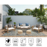 Amer Bohemian Transitional Bordered Indoor-Outdoor Blue Area Rug