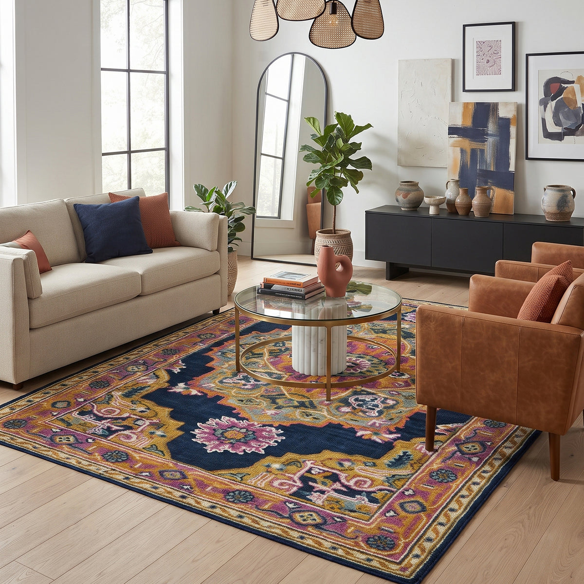 Amer Boho BOH-8 Navy area rug - lifestyle view