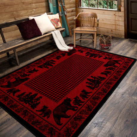 American Dakota Bear Family Red Rug