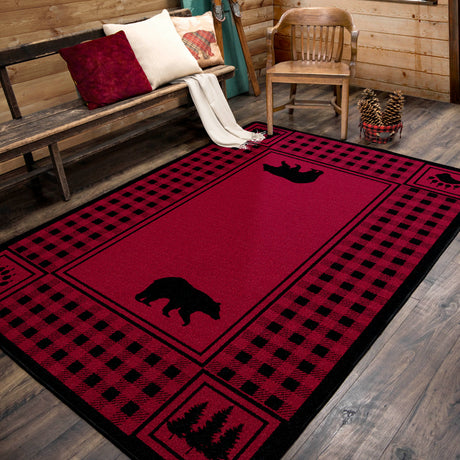 American Dakota Bear Refuge Red Rug