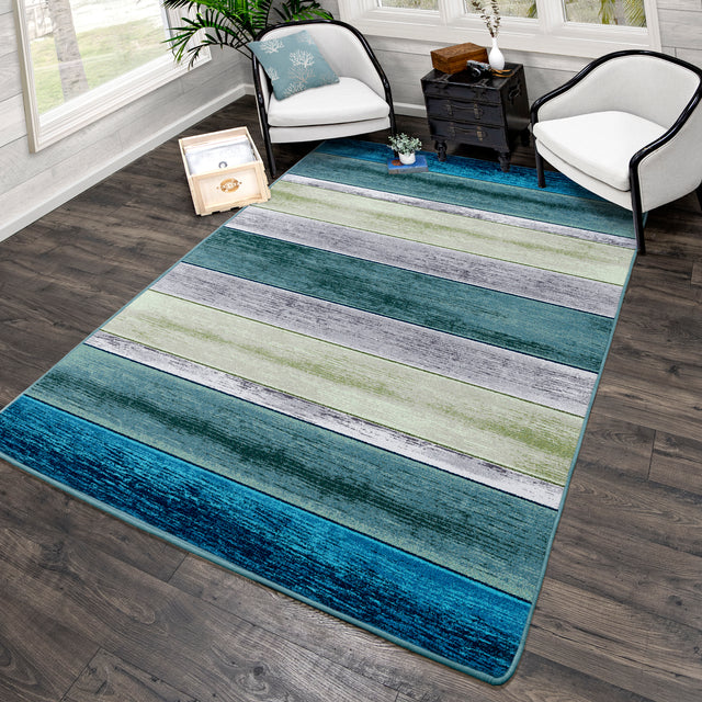 American Dakota Bungalow Stripe Aqua Rug