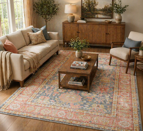 Amer Century CEN-15 Navy / Pink area rug - lifestyle view
