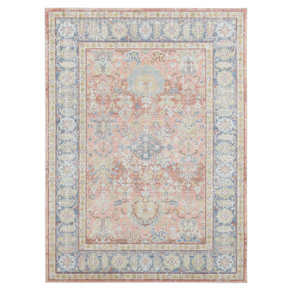 Amer Century Vintage Medallion Power-Loom Living Coral Runner Rug