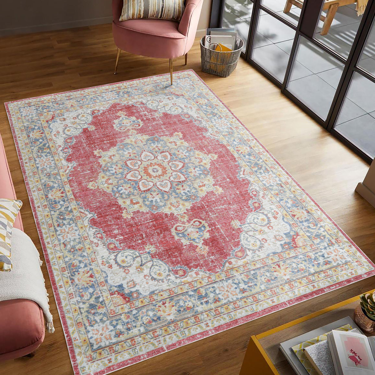Amer Century Vintage Medallion Power-Loom Burgundy Red/Teal Rug