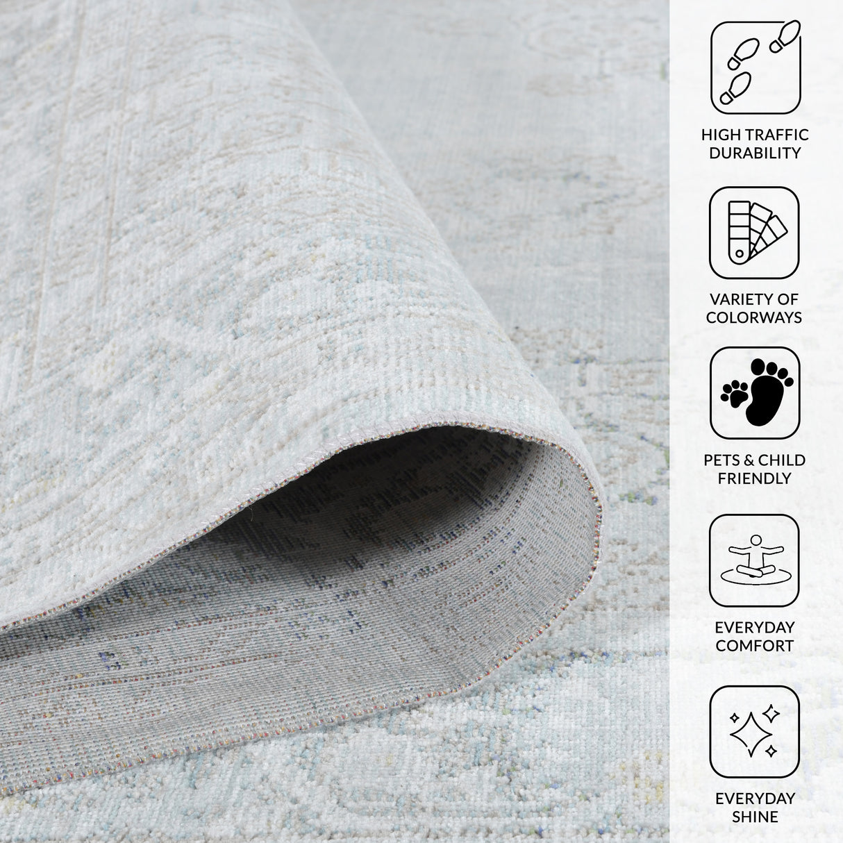 Amer Century Vintage Medallion Power-Loom Sea Mist Area Rug