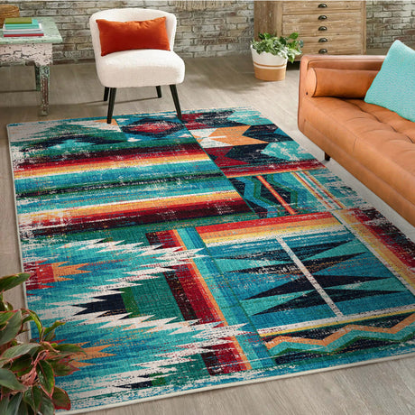 American Dakota Caverns Turquoise Patchwork Rug