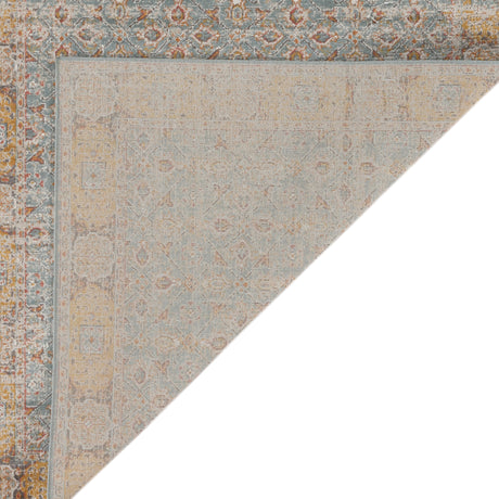 Amer Eternal Farmhouse Bordered Power-Loom Teal/Gold Round Rug