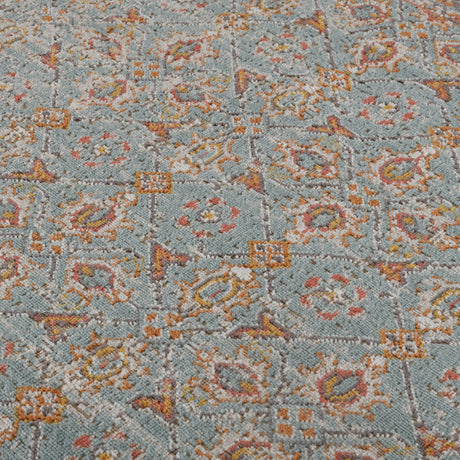 Amer Eternal Farmhouse Bordered Power-Loom Teal/Gold Area Rug