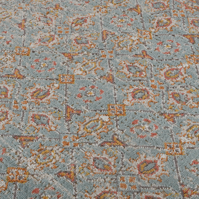 Amer Eternal Farmhouse Bordered Power-Loom Teal/Gold Area Rug