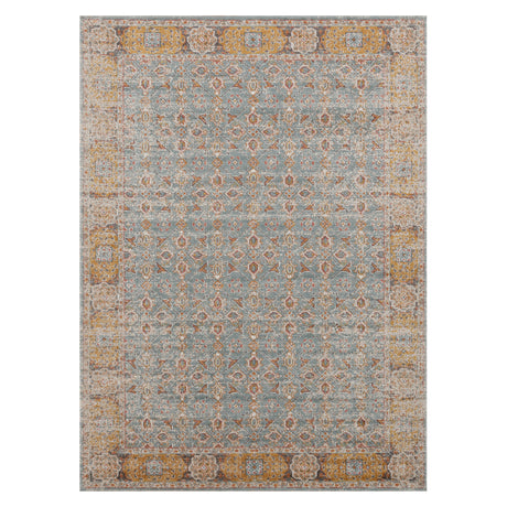 Amer Eternal Farmhouse Bordered Power-Loom Teal/Gold Area Rug