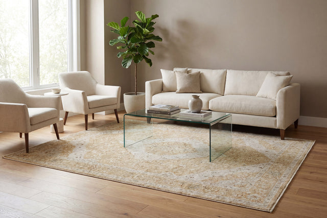 Dynamic Rugs Hudson 1479 Power Loomed Traditional Gold/Cream Rug