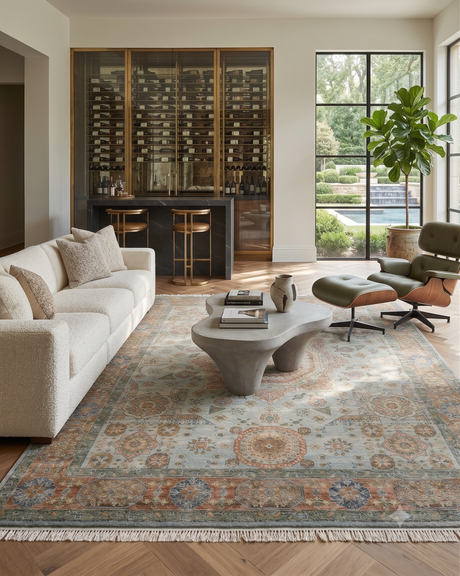 Amer Milano MIL-12 Baby Blue / Carrot area rug - lifestyle view
