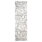 Narrow view of ivory area rug with fine black abstract line pattern