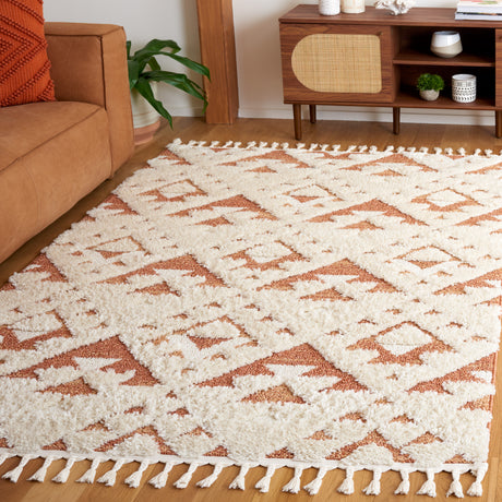 Safavieh Moroccan Tassel Shag Mts688P Ivory/Brick Rust Rug.