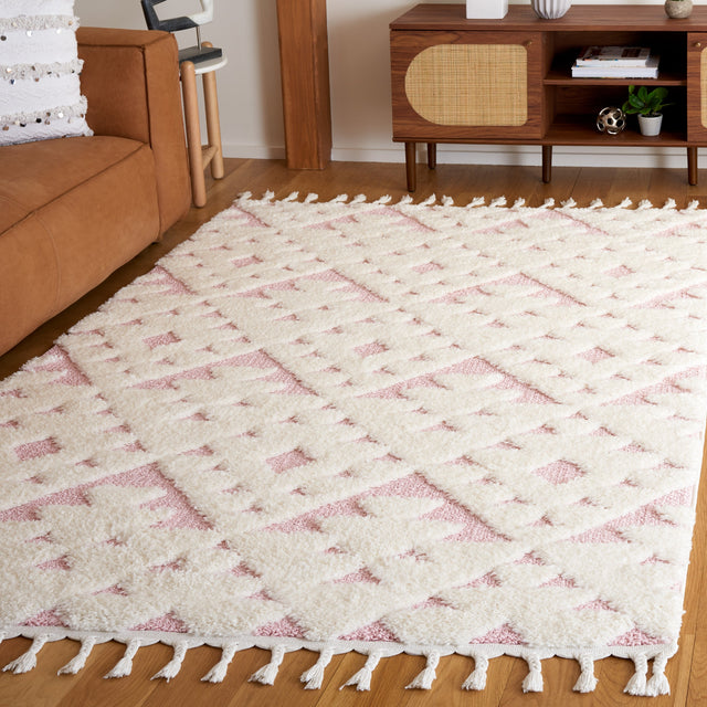 Safavieh Moroccan Tassel Shag Mts688U Ivory/Pink Rug.