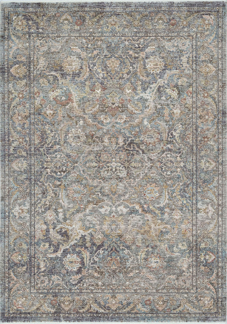 Rectangular transitional power-loomed rug in navy and multi with ornate medallion pattern