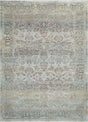 Transitional area rug with ornate medallion distressed pattern in beige and muted blue