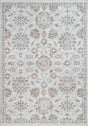 Traditional silver-toned area rug with ornate medallion and border pattern, light grey