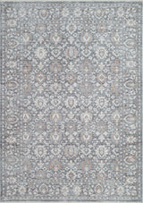 Traditional rectangle rug with dark grey and silver geometric medallion pattern