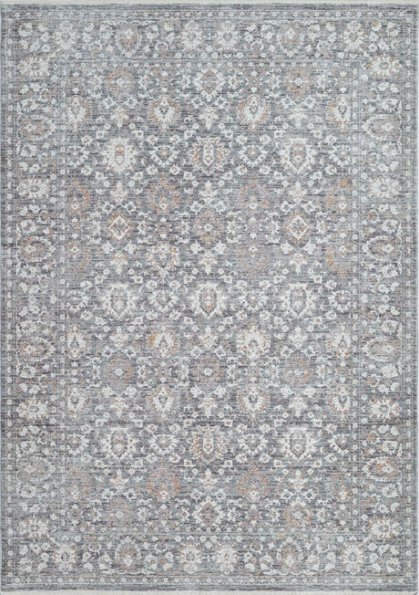 Traditional rectangle rug with dark grey and silver geometric medallion pattern