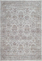 Traditional area rug with ornate medallion pattern, light silver gray with rust and multi accents