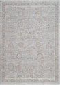 Rectangular traditional power-loomed rug with silver, rust, and multicolor pattern border