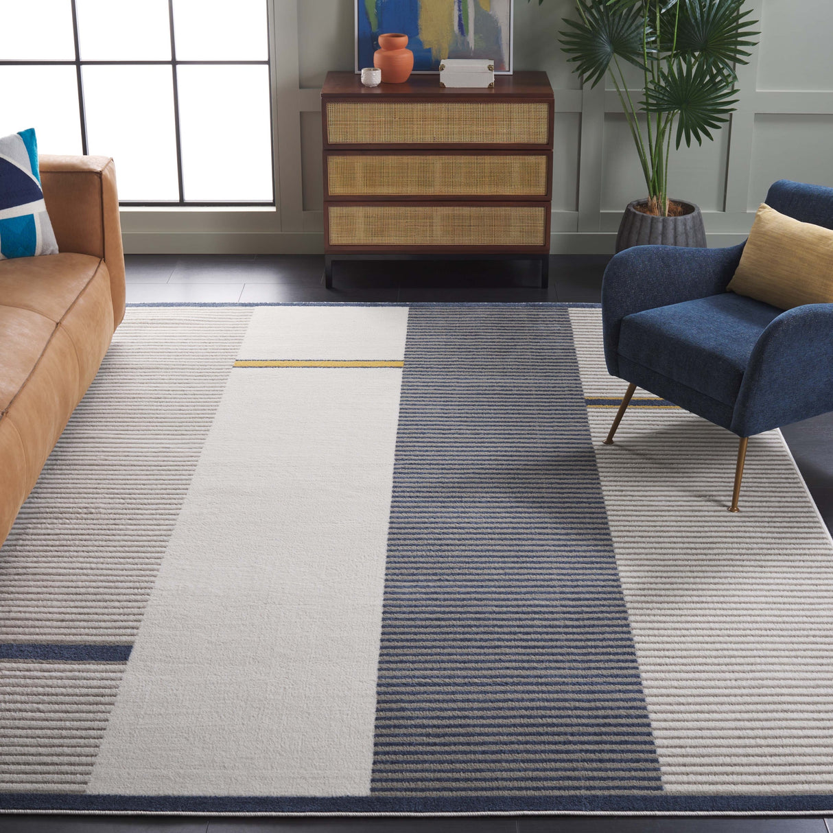 Safavieh Pyramid Pyr234A Grey/Ivory Navy Rug.